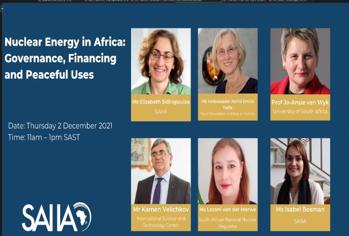 ISTC participates in a SAIIA webinar on: ‘Nuclear Energy in Africa: Governance, Financing and Peaceful Uses’